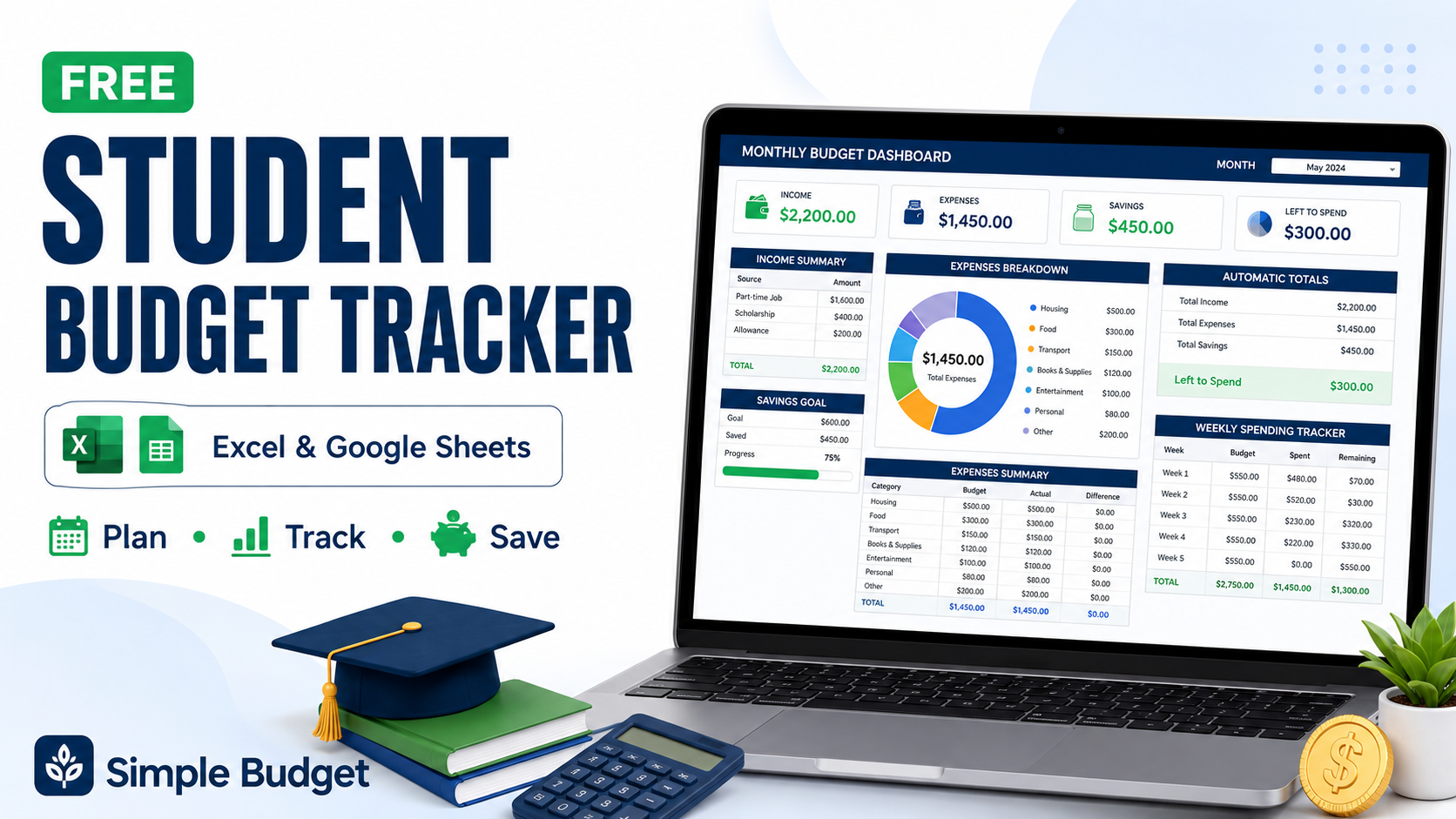 Student Budget Spreadsheet | Excel & Google Sheets Expense Tracker