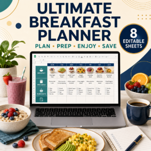 Ultimate Breakfast Planner Spreadsheet | Weekly Meal Plan, Recipes, Grocery List & Budget Tracker