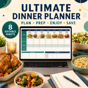 Ultimate Dinner Planner Spreadsheet | Weekly Meal Plan, Recipes, Grocery List & Budget Tracker