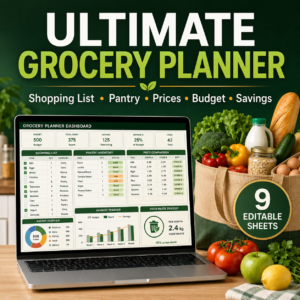 Ultimate Grocery Planner Spreadsheet | Shopping List, Pantry Inventory, Price Comparison & Budget