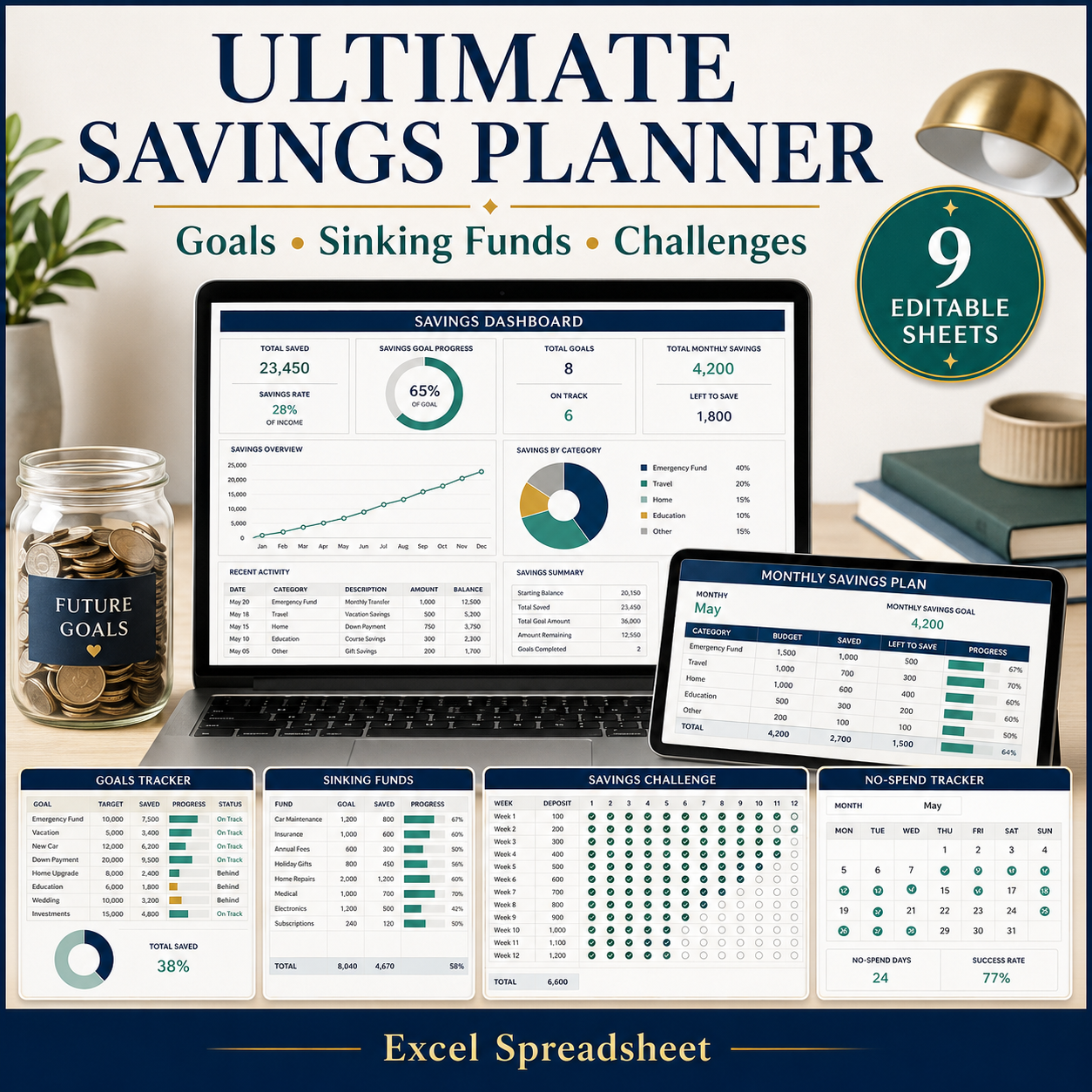 Ultimate Savings Planner Spreadsheet | Savings Goals, Sinking Funds & Money Challenges