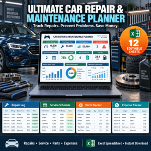 Ultimate Car Repair & Maintenance Planner Spreadsheet | Service, Repairs, Parts & Expenses
