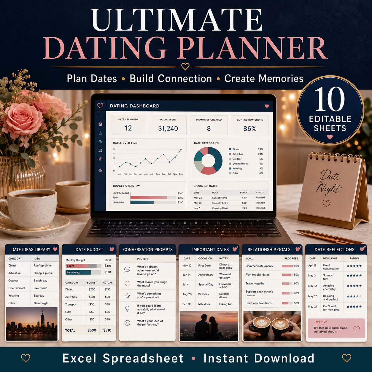 Ultimate Dating Planner Spreadsheet | Date Ideas, Budget, Conversation Prompts & Relationship Goals