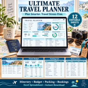 Ultimate Travel Planner Spreadsheet | Itinerary, Budget, Packing List & Trip Organizer