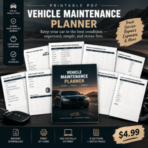 Vehicle Maintenance Planner | Car Service & Repair Log | Printable PDF